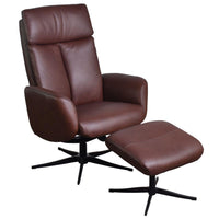 The Dakota Swivel Recliner Chair in Chestnut Genuine Leather and Black base.
