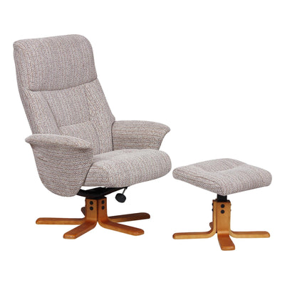 Marseille Fabric Swivel Recliner Chair And Footstool In Wheat