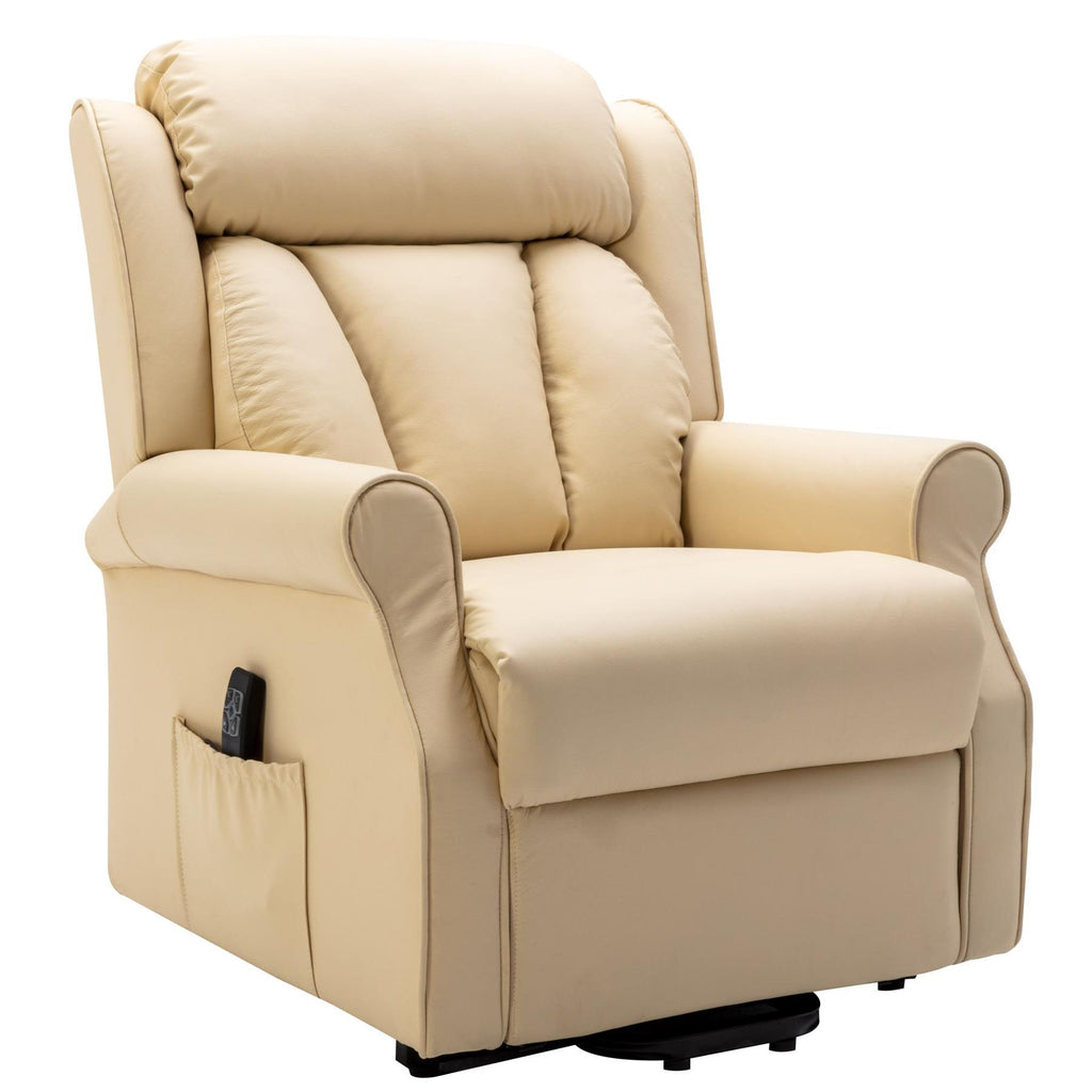 The Darwin - Dual Motor Riser Recliner Mobility Arm Chair in Cream Genuine Leather
