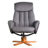 The Indiana Swivel Recliner Chair in Charcoal Genuine Leather and Cherry base.