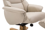The Florence, Swivel Recliner Chair & Footstool in Bone PU Faux Leather
