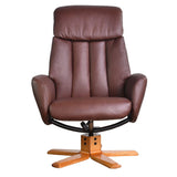 The Indiana Swivel Recliner Chair in Chestnut Genuine Leather and Cherry base.