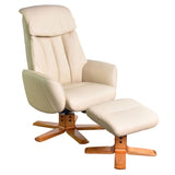 The Indiana Swivel Recliner Chair in Cream Genuine Leather and Cherry base.