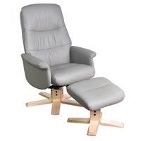 The Kansas Swivel Recliner Chair in Husky Genuine Leather and Pale Wood base.